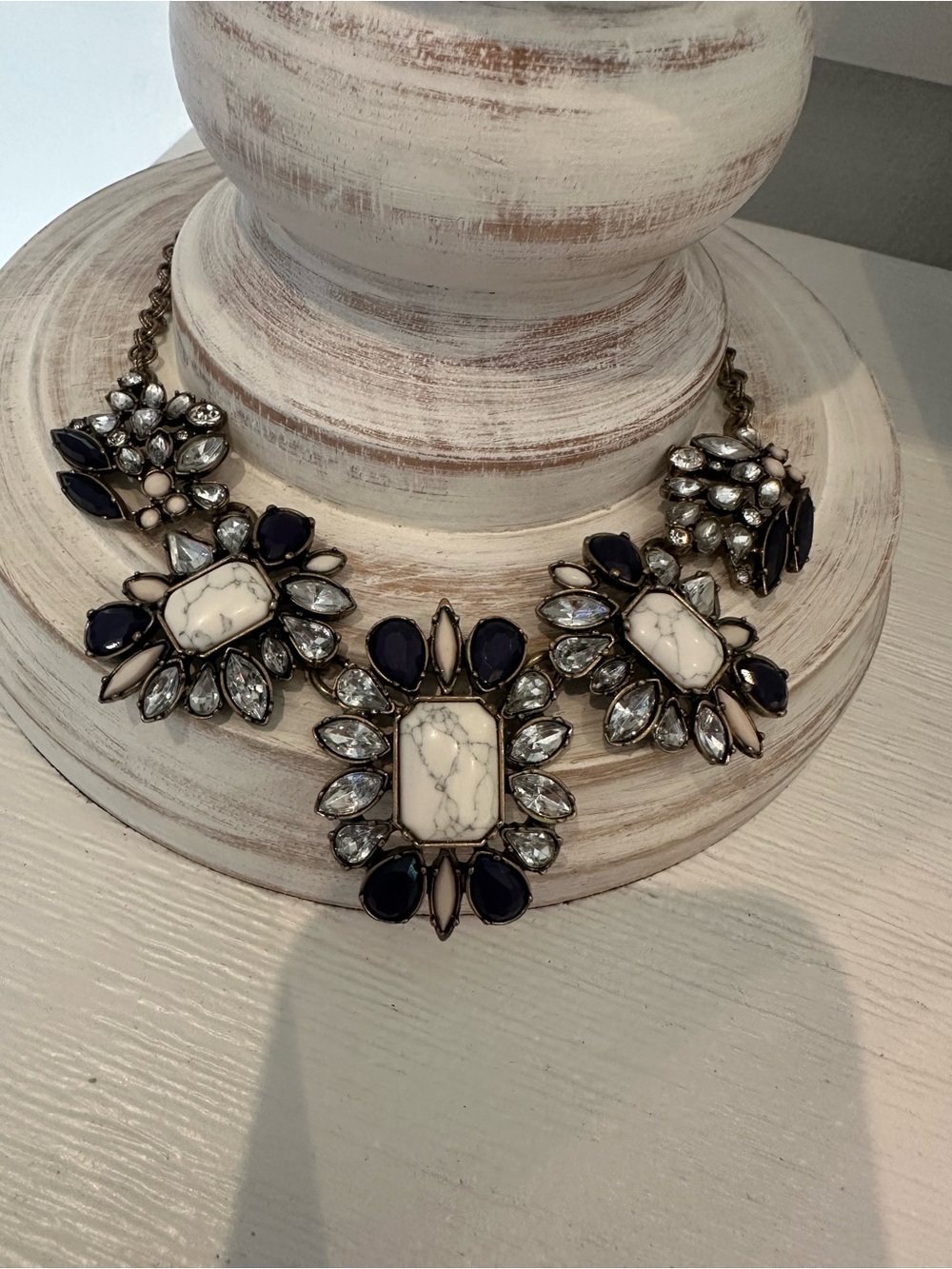 LOFT Navy, White and Clear Floral Statement Necklace